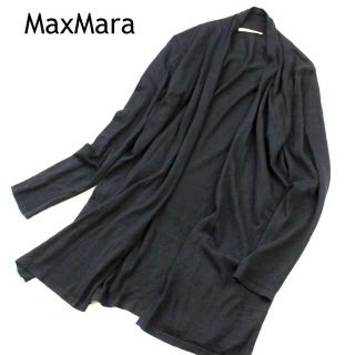 マックスマーラ(Max Mara)のマックスマーラ★シルク×リネン　ドレープ　ロングカーディガン　黒　S(カーディガン)