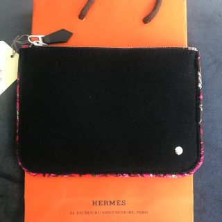 エルメス(Hermes)のエルメス　ポーチ　シルクイン ウール  黒(ポーチ)