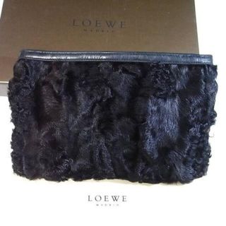 ロエベ(LOEWE)のロエベ Loewe リアルボア×ナッパレザー製クラッチバッグ ブラック(クラッチバッグ)