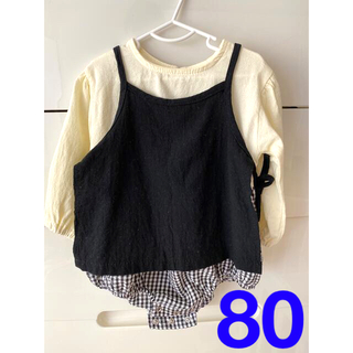 プティマイン(petit main)の韓国子供服 エプロンとロンパースセット 80サイズ(ロンパース)