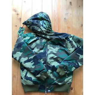 身巾6665【激レア】BAPE ダウンジャケット リバーシブル カモフラ 青 Lサイズ