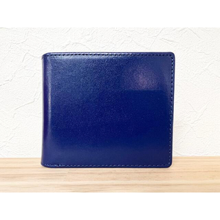新品　未使用　イタリアンレザー　二つ折り財布 ヌメ革　青　ブルー(折り財布)