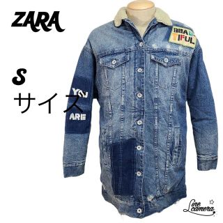 ザラ(ZARA)のZARA ザラ S デニムジャケット 裏ボア ワッペン ダメージ(Gジャン/デニムジャケット)