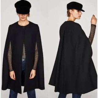 国産】 【美品】ZARA ザラ ポンチョ ケープコート 黒 即完売 MANTECO