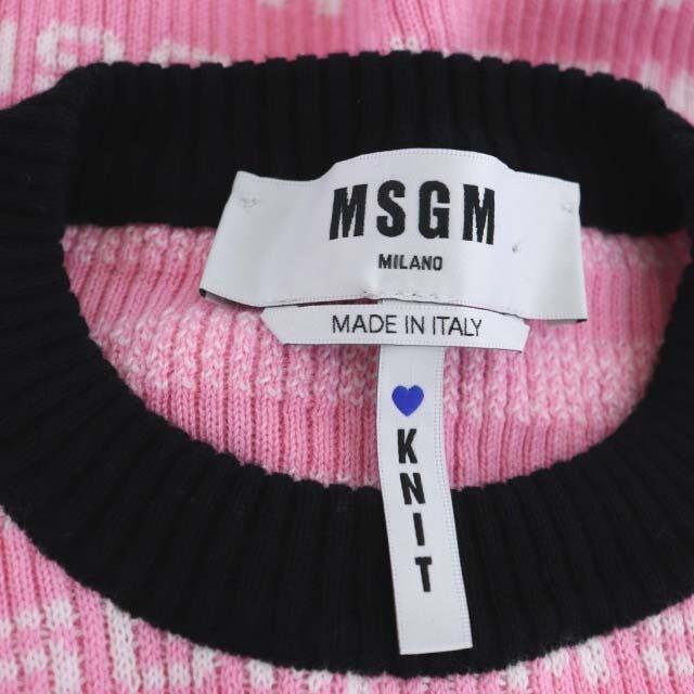 MSGM(エムエスジイエム)のエムエスジーエム ニット セーター プルオーバー 半袖 総柄 ロゴ XS ピンク レディースのトップス(ニット/セーター)の商品写真