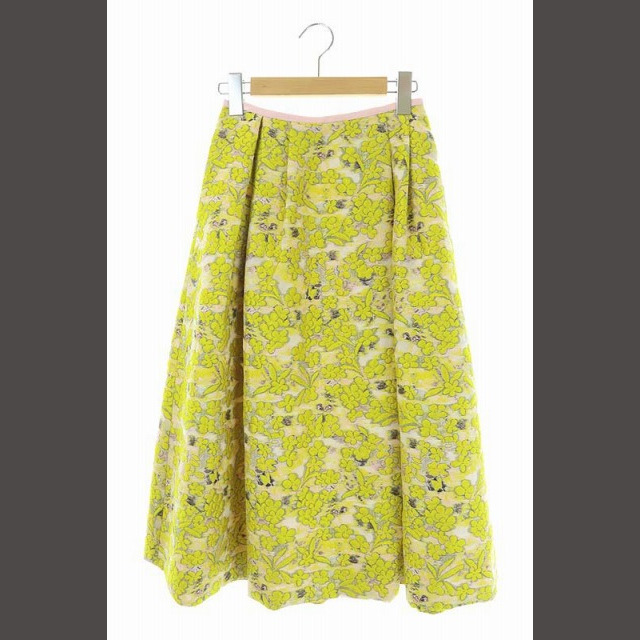高価値 フラワージャガードスカート ドゥロワー Drawer ロング サーモンピンク 黄 フレア ロングスカート