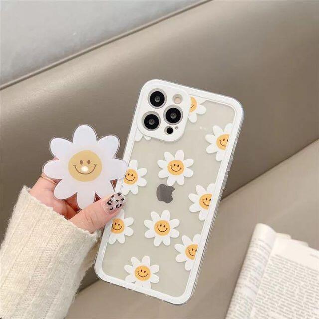 パープル❀花柄ポップソケット スマホグリップ グリップホルダー