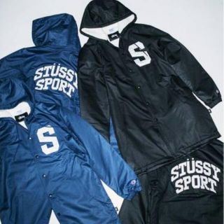 ステューシー(STUSSY)の未使用 stussy  champion ロングジャケット ブラック (ナイロンジャケット)