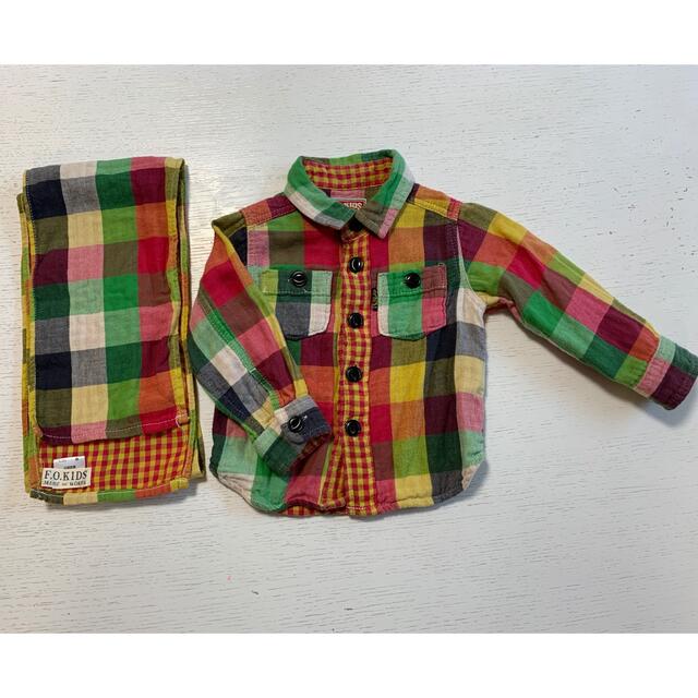 F.O.KIDS(エフオーキッズ)のF.O Kids(エフオーキッズ)長袖チェックシャツ 80 マフラーセット キッズ/ベビー/マタニティのベビー服(~85cm)(シャツ/カットソー)の商品写真