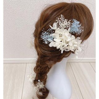 ふわふわあじさいとかすみ草のヘッドパーツ 髪飾り ウェディング 成人式 結婚式(ヘアピン)