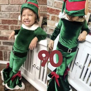 子供服 キッズ 90 クリスマス セットアップ 緑 エルフ 可愛い お洒落(ドレス/フォーマル)