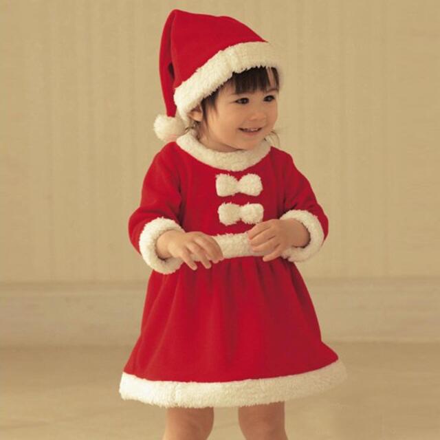 ☆Xmas☆クリスマス 女の子 サンタコスプレワンピース♪ 2点セット　90cm キッズ/ベビー/マタニティのキッズ服女の子用(90cm~)(ワンピース)の商品写真