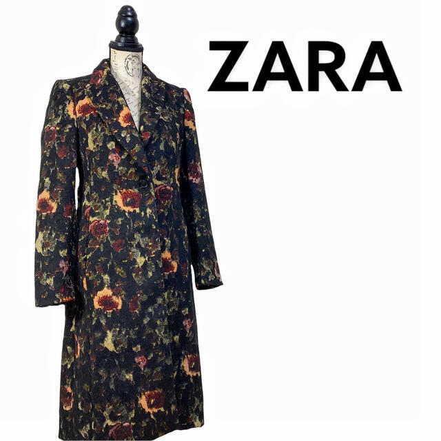 ZARA ザラ.  ノーカラーコート　花柄　総柄　M