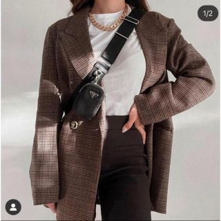 ザラ(ZARA)のダブルブレストジャケット　グレンチェック(テーラードジャケット)