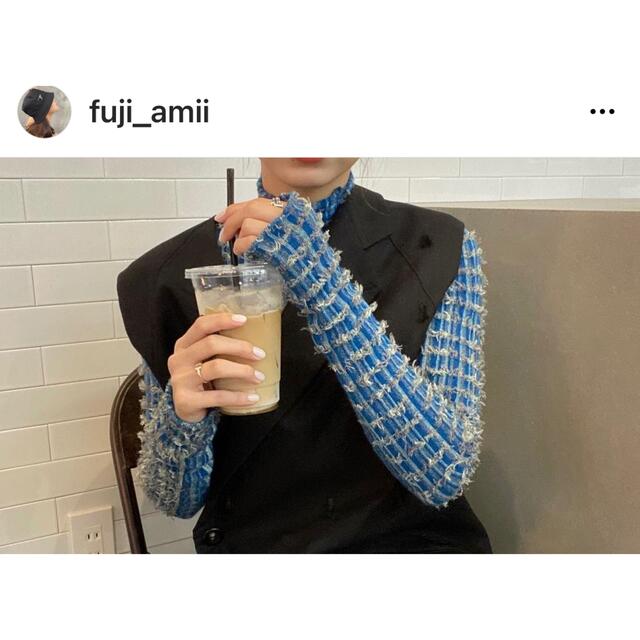 新品未使用　irenカットヤーンニットブルー　cut yarn knit