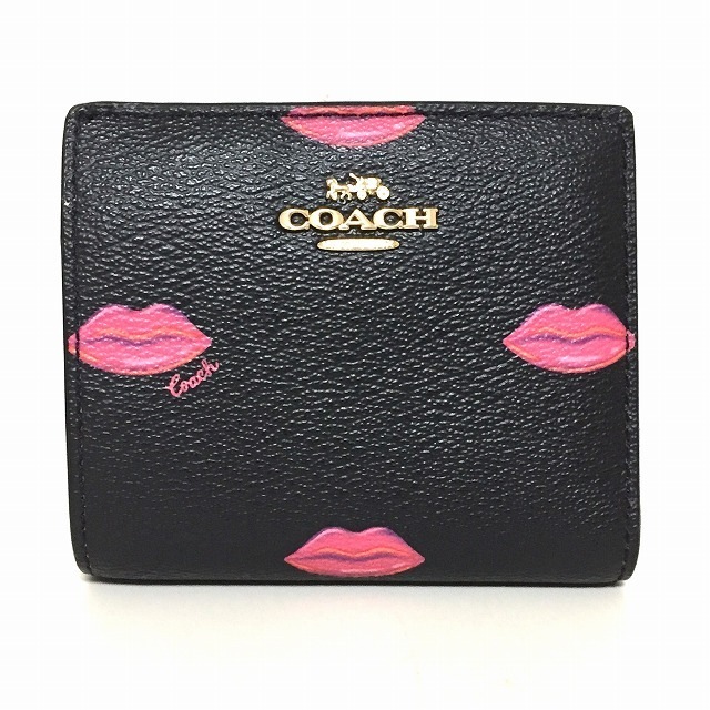 コーチ 2つ折り財布 - C3324 黒×ピンク