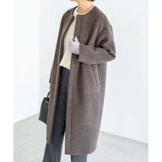 イエナ(IENA)の新品 21AW イエナ ラムウールノーカラーロングコート グレー 34(ロングコート)