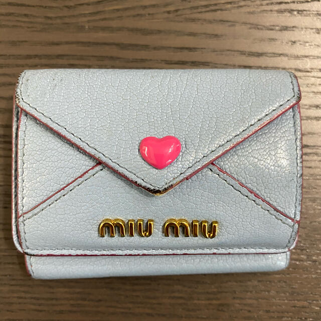 再値下げ‼︎miumiuミニ財布「ラブレター」ブルー(内革ピンク)ファッション小物