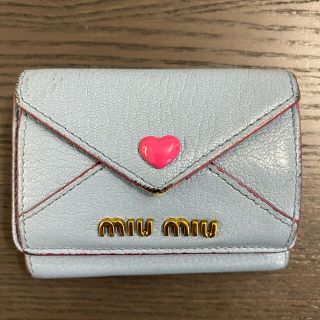 miumiu - 再値下げ‼︎miumiuミニ財布「ラブレター」ブルー(内革ピンク ...