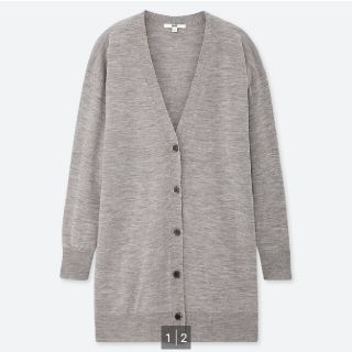 ユニクロ(UNIQLO)の★ゴムバリィー様専用★エクストラファインメリノロングカーディガン グレー S(カーディガン)