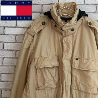 トミーヒルフィガー(TOMMY HILFIGER)の希少 トミーヒルフィガー 古着 シンプルジャケット ワンポイント刺繍 ベージュM(ミリタリージャケット)