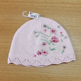 ネクスト(NEXT)のnext 花柄刺繍入りニット帽 6~12m ベビーピンク(帽子)