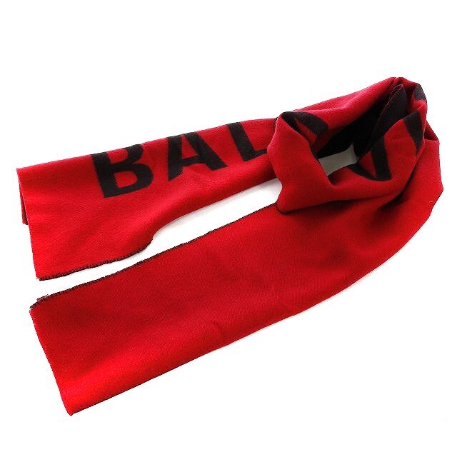 バレンシアガ BALENCIAGA マフラー ストール ロゴ ウール 赤 黒-
