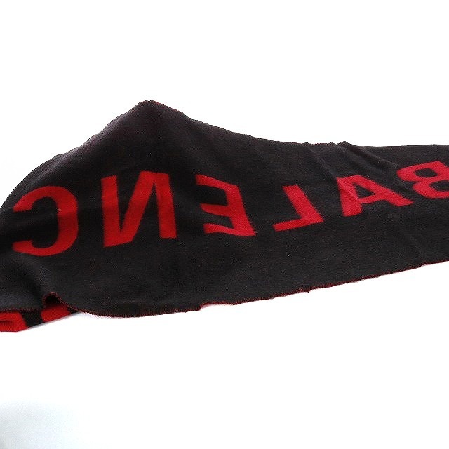 Balenciaga(バレンシアガ)のバレンシアガ BALENCIAGA マフラー ストール ロゴ ウール 赤 黒 レディースのファッション小物(マフラー/ショール)の商品写真