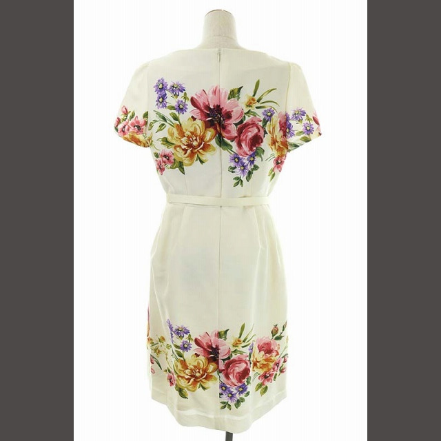 美品 エムズグレイシー チュールプリントドレス 42 ワンピース 花柄 ベルト