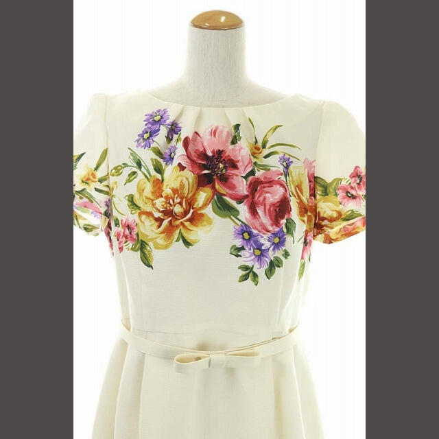 美品 エムズグレイシー チュールプリントドレス 42 ワンピース 花柄 ベルト
