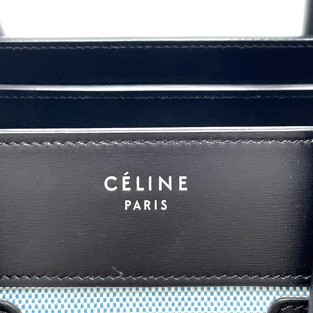 セリーヌ CELINE ラゲージ マイクロショッパー  167792  トートバッグ ハンドバッグ レザー/キャンバス アクア ブルー×ブラック