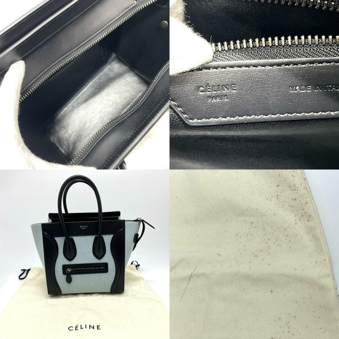 セリーヌ CELINE ラゲージ マイクロショッパー  167792  トートバッグ ハンドバッグ レザー/キャンバス アクア ブルー×ブラック