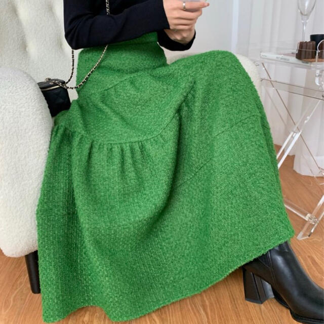 BIRTHDAYBASH  TWEED MIDI SKIRT GREEN レディースのスカート(ロングスカート)の商品写真