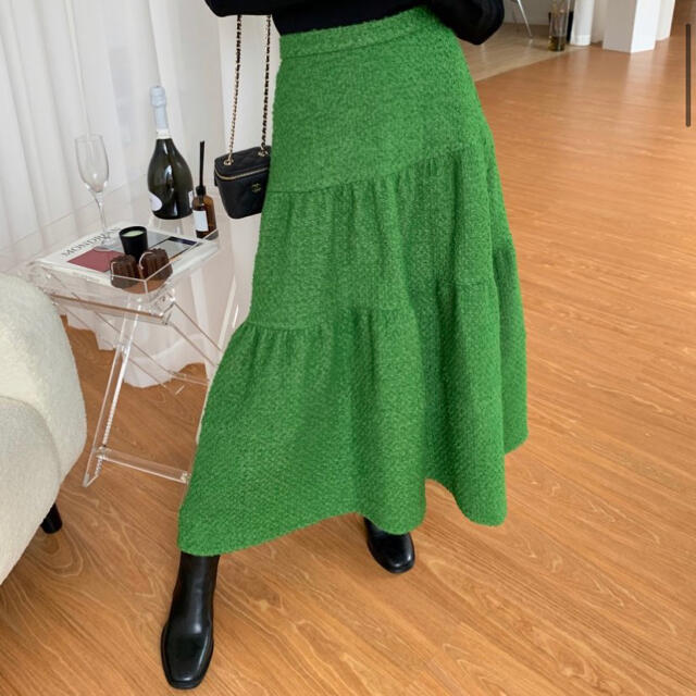 BIRTHDAYBASH  TWEED MIDI SKIRT GREEN 1