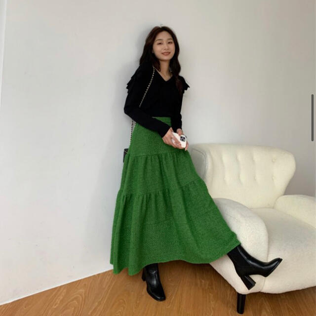 BIRTHDAYBASH  TWEED MIDI SKIRT GREEN レディースのスカート(ロングスカート)の商品写真