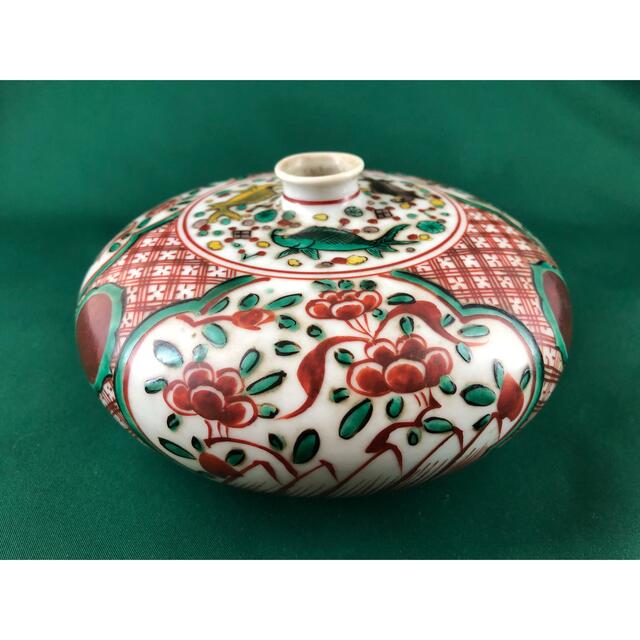 ◇中国美術◇時代 呉須赤絵 赤玉/三魚/花紋様 大油壷◇ ◇中国美術◇時代 呉須赤絵 赤玉/三魚/花紋様 大油壷◇