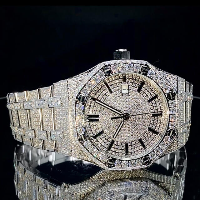 当社の ★超絶豪華★最高級フルストーン メンズ 自動巻 ホワイトゴールド オクタゴン 腕時計(アナログ)