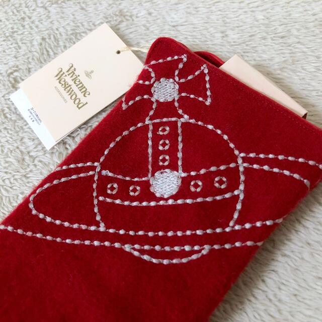 Vivienne Westwood(ヴィヴィアンウエストウッド)の新品 ヴィヴィアンウエストウッド レディース手袋グローブ赤ラムレザーウール刺繍 レディースのファッション小物(手袋)の商品写真