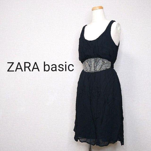 ZARA basic ワンピース ブラック ウエストマーク ビジュー レディースのワンピース(ひざ丈ワンピース)の商品写真