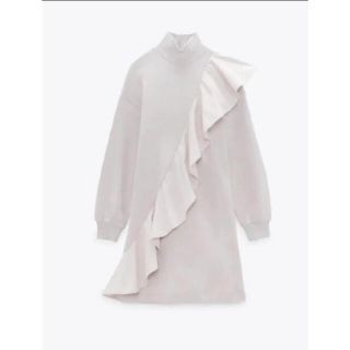 ZARA????美品　定価１万【完売品】フリル付きポプリンワンピース　シャツワンピース