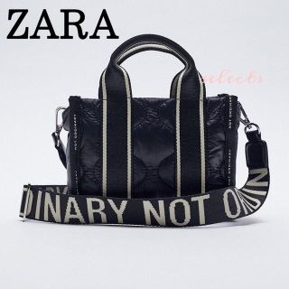 ザラ(ZARA)のZARA テキストディテール ナイロン ミニ トートバッグ 黒 ショルダー 希少(ショルダーバッグ)