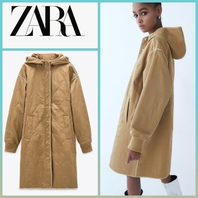 ZARA(ザラ)のZARA  パイピングフーデットコート レディースのジャケット/アウター(ロングコート)の商品写真