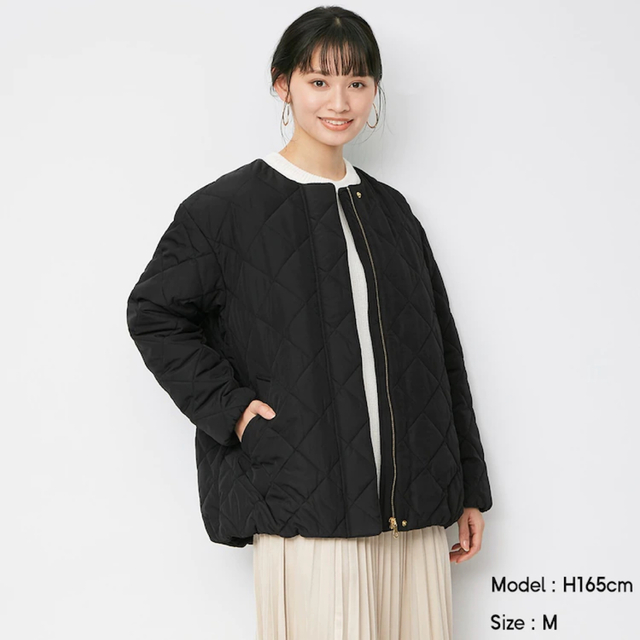 GU(ジーユー)のGU キルティングブルゾン　ブラック　Mサイズ レディースのジャケット/アウター(ブルゾン)の商品写真