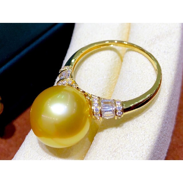 【高級】天然南洋真珠　一粒リング11-12mm　k18 レディースのアクセサリー(リング(指輪))の商品写真