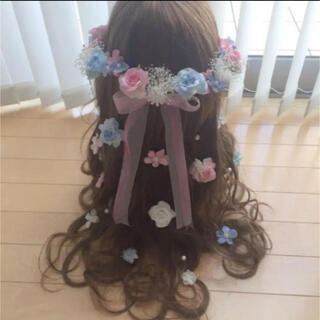 ラプンツェルハーフアップ髪飾り♡水色♡ピンク(ヘッドドレス/ドレス)