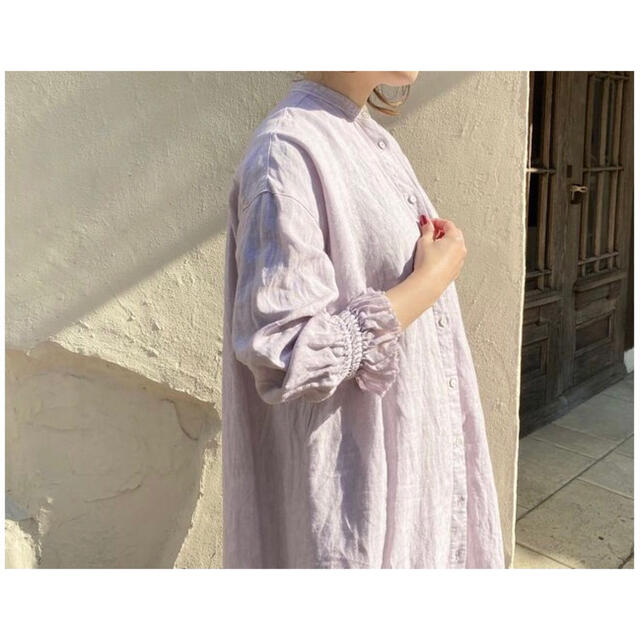 nest Robe バンドカラーラッフル袖ワンピース（LAVENDER）