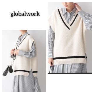 グローバルワーク(GLOBAL WORK)の今季 美品 グローバルワーク アソート柄ニットベスト トップス(ベスト/ジレ)