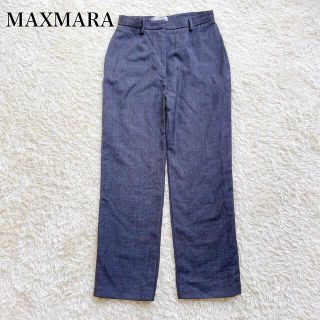 マックスマーラ(Max Mara)のマックスマーラ グレンチェック パンツ ウール素材 スラックス グレー ブルー(カジュアルパンツ)