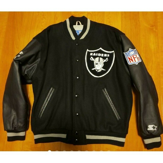 極美品 NFL RAIDERS レイダース スターター社製袖本革スタジャン L