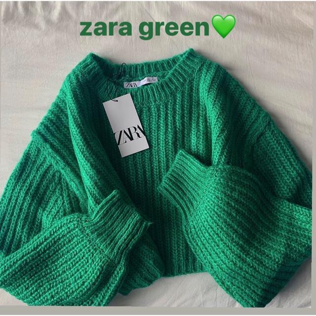 ZARA(ザラ)のZARA バルーンスリーブニット　グリーン レディースのトップス(ニット/セーター)の商品写真